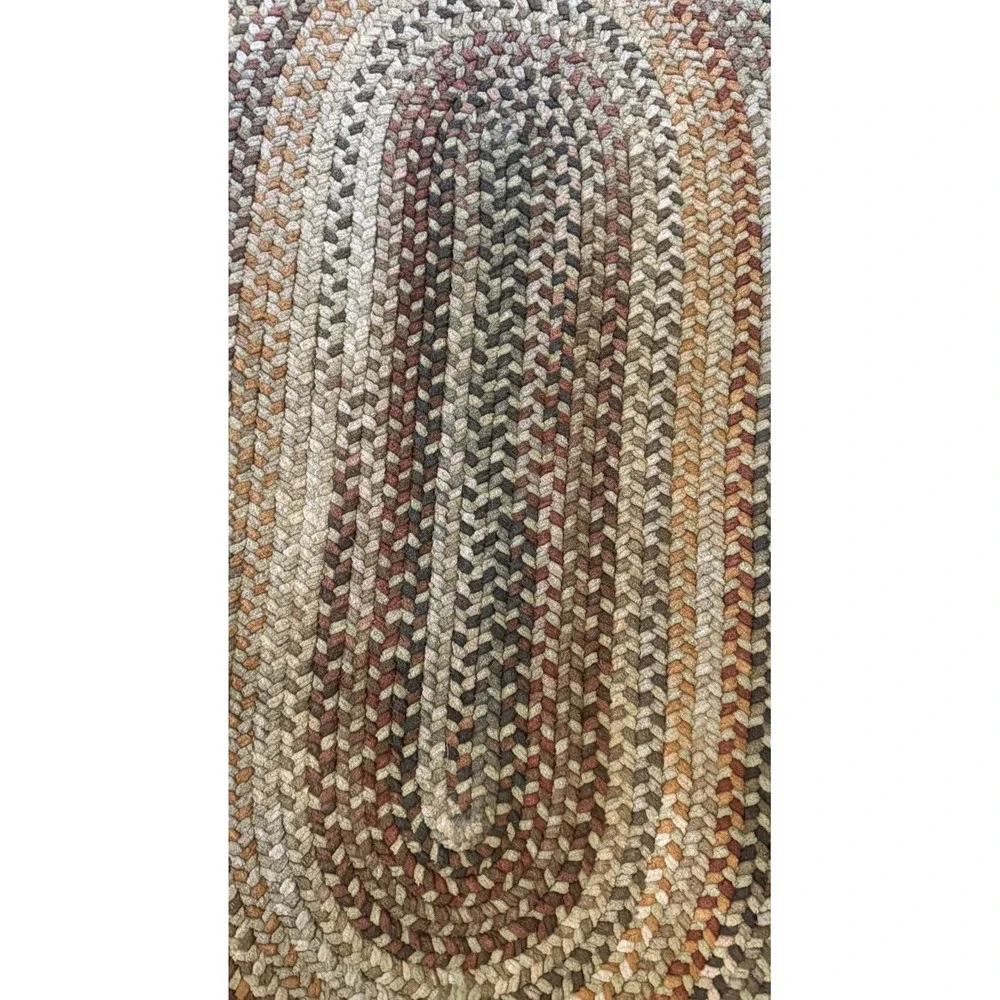 Vintage Oval Braided Rug Rust Green CottageCore Farmhouse 22